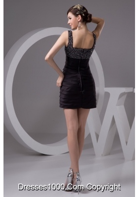 Beading and Ruching Decorated Column Black Prom Dresses