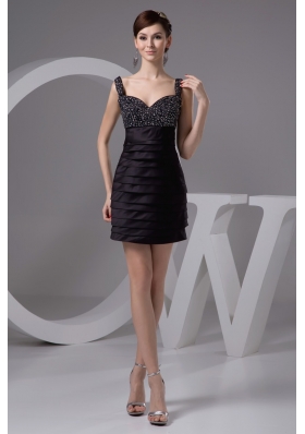 Beading and Ruching Decorated Column Black Prom Dresses