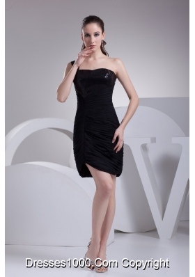 Black One Shoulder Sweetheart Short Prom Dress with Ruche and Paillette