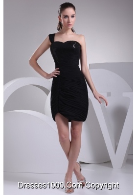 Black One Shoulder Sweetheart Short Prom Dress with Ruche and Paillette