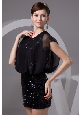 Black Scoop Mini-length Column Prom Gowns with Short Sleeves