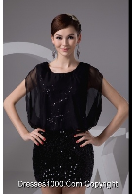 Black Scoop Mini-length Column Prom Gowns with Short Sleeves