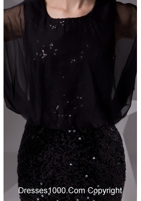 Black Scoop Mini-length Column Prom Gowns with Short Sleeves