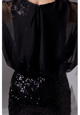 Black Scoop Mini-length Column Prom Gowns with Short Sleeves