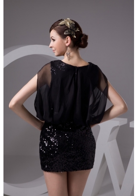 Black Scoop Mini-length Column Prom Gowns with Short Sleeves