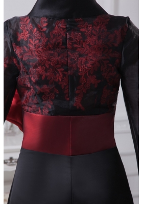 Bow Sash and Slit Decorated Long Sleeves Sweep Train Prom Dresses