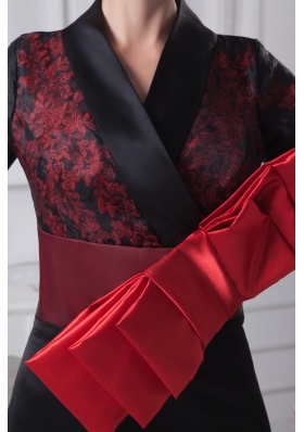 Bow Sash and Slit Decorated Long Sleeves Sweep Train Prom Dresses