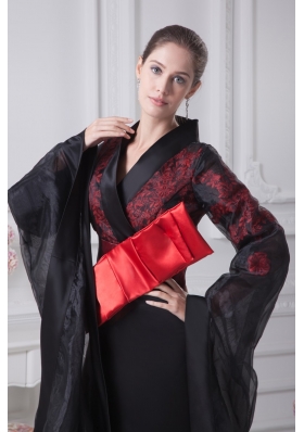 Bow Sash and Slit Decorated Long Sleeves Sweep Train Prom Dresses