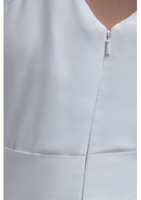 Column Sweep Train Bridal Dresses with Sash and Dropped Neckline