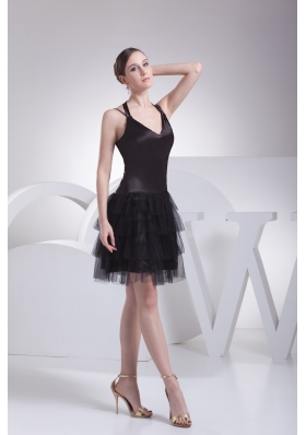 Customer Made Tulle Satin Straps Black Mini-length Prom Dress