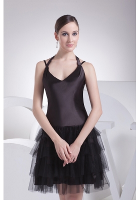 Customer Made Tulle Satin Straps Black Mini-length Prom Dress