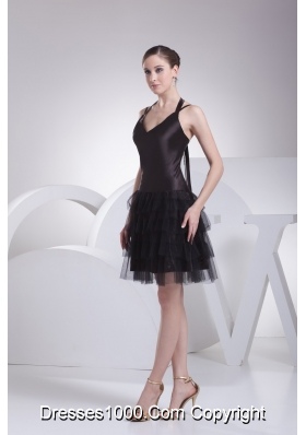 Customer Made Tulle Satin Straps Black Mini-length Prom Dress