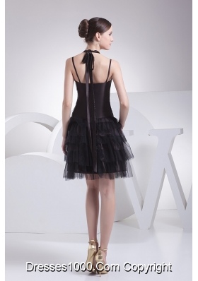 Customer Made Tulle Satin Straps Black Mini-length Prom Dress