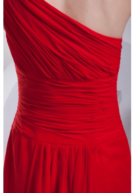 Cutout One Shoulder Ruching Watteau Train Prom Dresses in Red