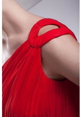 Cutout One Shoulder Ruching Watteau Train Prom Dresses in Red