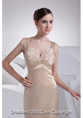 Diamonds Decorated Wide Straps Sheath Brush Train Prom Gowns