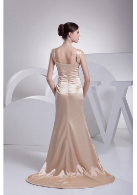 Diamonds Decorated Wide Straps Sheath Brush Train Prom Gowns