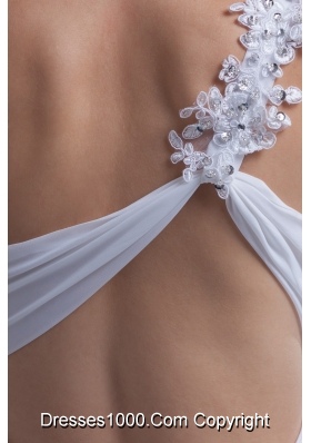 Diamonds with Appliques Decorated One Shoulder Slit Cool Back Wedding Gowns