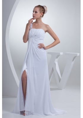 Diamonds with Appliques Decorated One Shoulder Slit Cool Back Wedding Gowns