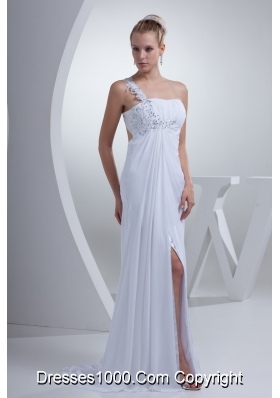Diamonds with Appliques Decorated One Shoulder Slit Cool Back Wedding Gowns