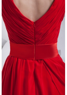 Fashionable Chiffon A-line V-neck Ruched Red Short Prom Dress