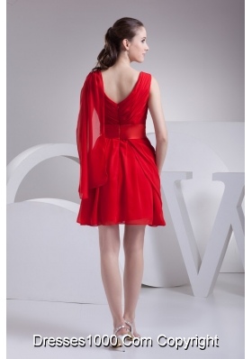 Fashionable Chiffon A-line V-neck Ruched Red Short Prom Dress