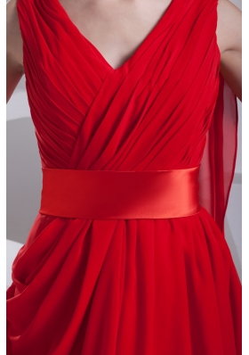 Fashionable Chiffon A-line V-neck Ruched Red Short Prom Dress