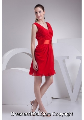 Fashionable Chiffon A-line V-neck Ruched Red Short Prom Dress