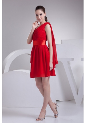 Fashionable Chiffon A-line V-neck Ruched Red Short Prom Dress