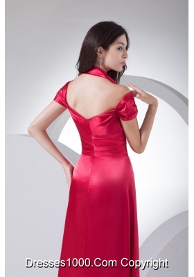 Halter Top Ruched Cap Sleeve Prom Dress for Women in Red