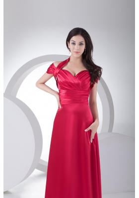 Halter Top Ruched Cap Sleeve Prom Dress for Women in Red