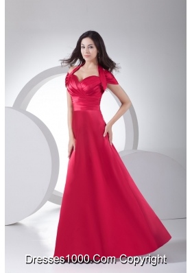 Halter Top Ruched Cap Sleeve Prom Dress for Women in Red