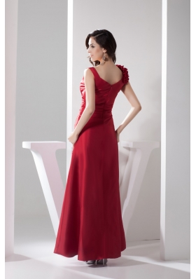 Hand Made Flowers Ankle-length Sheath Prom Gown in Red