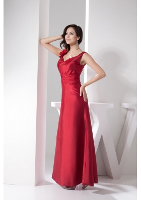 Hand Made Flowers Ankle-length Sheath Prom Gown in Red