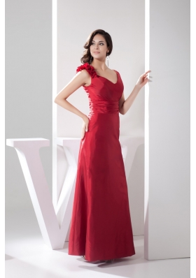 Hand Made Flowers Ankle-length Sheath Prom Gown in Red