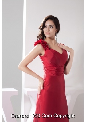 Hand Made Flowers Ankle-length Sheath Prom Gown in Red