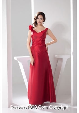 Hand Made Flowers Ankle-length Sheath Prom Gown in Red