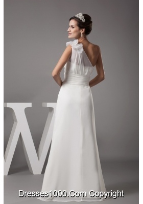 Handle Flowers One Shoulder Wedding Gown with Ruching and Ruffles