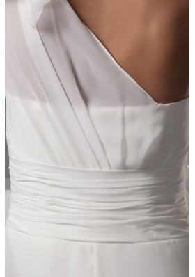 Handle Flowers One Shoulder Wedding Gown with Ruching and Ruffles