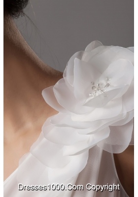 Handle Flowers One Shoulder Wedding Gown with Ruching and Ruffles