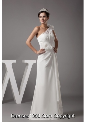 Handle Flowers One Shoulder Wedding Gown with Ruching and Ruffles