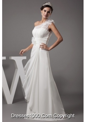 Handle Flowers One Shoulder Wedding Gown with Ruching and Ruffles