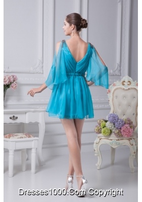 Long Open Sleeves V-neck A-line Prom Gowns with Belt