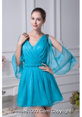 Long Open Sleeves V-neck A-line Prom Gowns with Belt