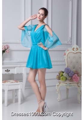 Long Open Sleeves V-neck A-line Prom Gowns with Belt