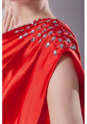 Low Price One Shoulder Beaded Mini Prom Dress for Ladies in Red