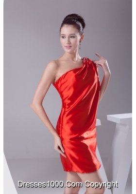 Low Price One Shoulder Beaded Mini Prom Dress for Ladies in Red