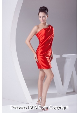 Low Price One Shoulder Beaded Mini Prom Dress for Ladies in Red