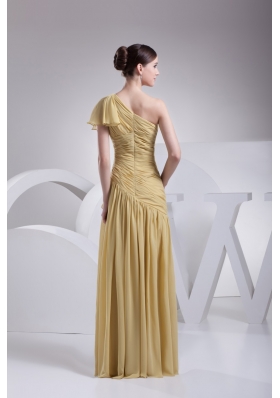 Moonlit Yellow One Shoulder Asymmetric Ruched Prom Dress