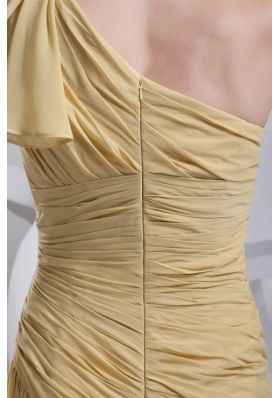 Moonlit Yellow One Shoulder Asymmetric Ruched Prom Dress